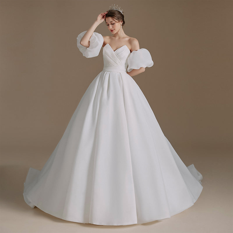 Latest Design Rustic Wedding Dress Puff Sleeve Tube Top High Quality Fabric Women Dresses - Image 2