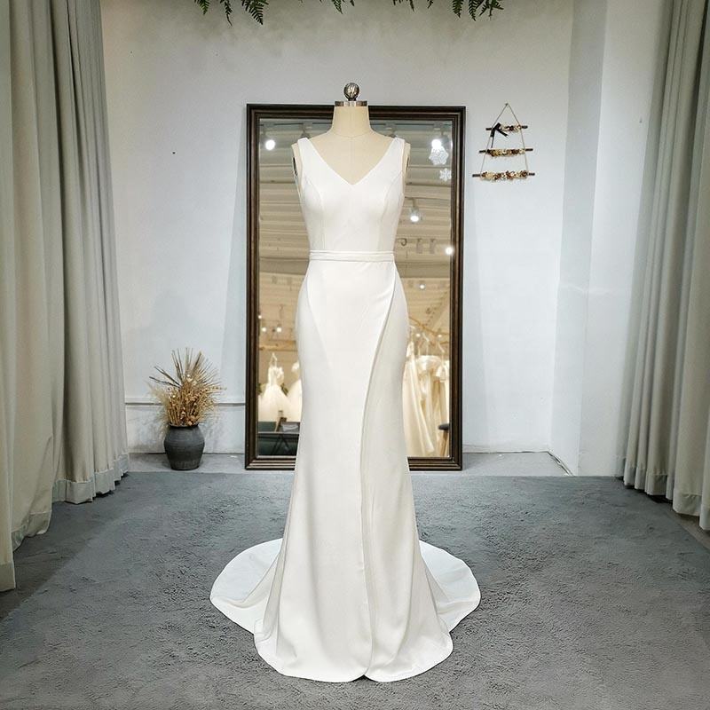 White Modest Soft Satin Sleeveless Wedding Mermaid Dresses
