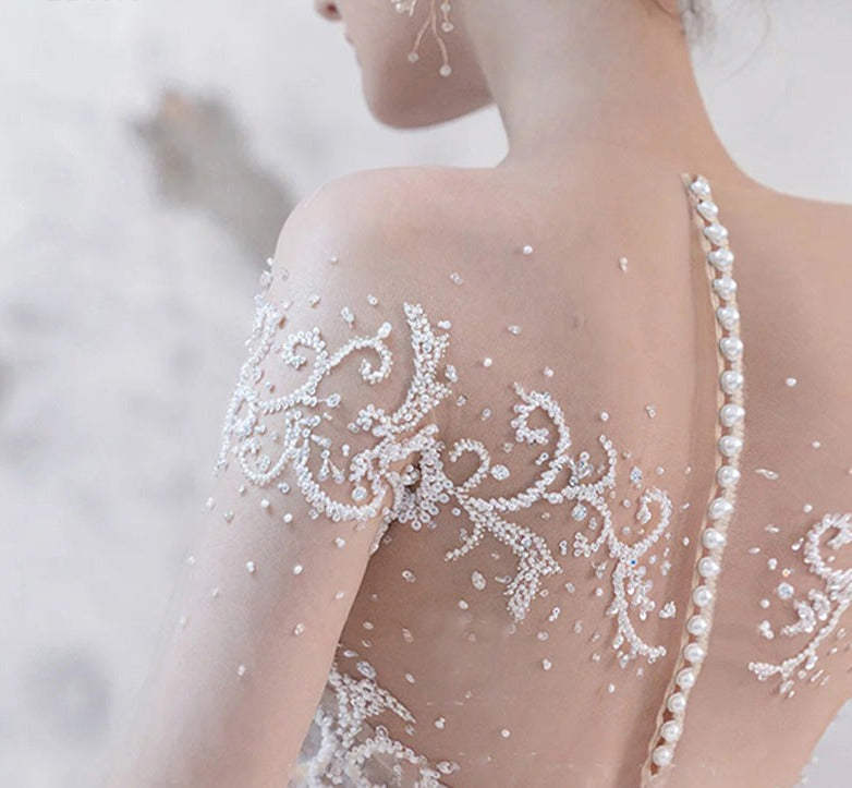 Long Sleeve Heavy Beading Sweetheart Wedding Dress Bridal Gowns - Image 5