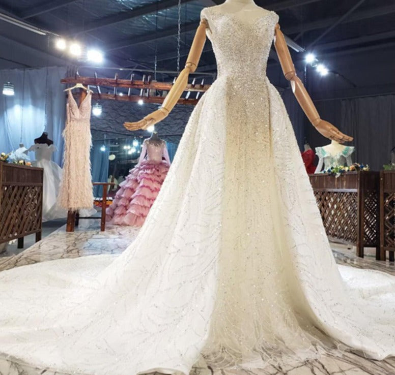 Mermaid Full Beading Sequin Dress With Detachable Train Wedding Dress - Image 4