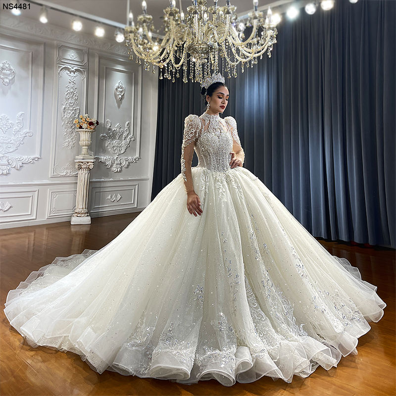 Luxury 2023 High Neck Beautiful Lace Bridal Wedding Ball Gown Dresses - Image 4