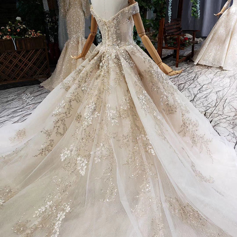 off shoulder elegant bridal dresses royal train wedding dresses - Image 7