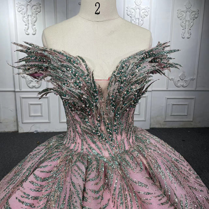 Crystal Lace-up Pearls Ball Gown Evening Party Quinceanera Dress - Image 3