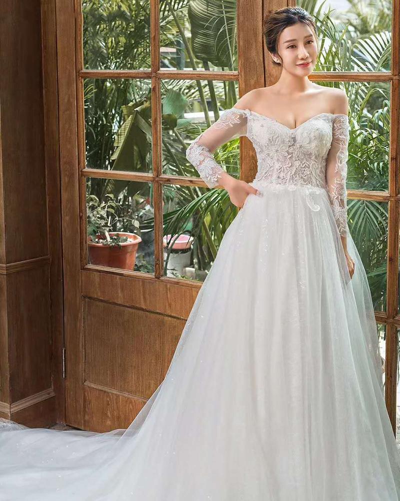 A-line pattern illusion embroidery beading lace up weeding dress Wedding Dress - Image 7