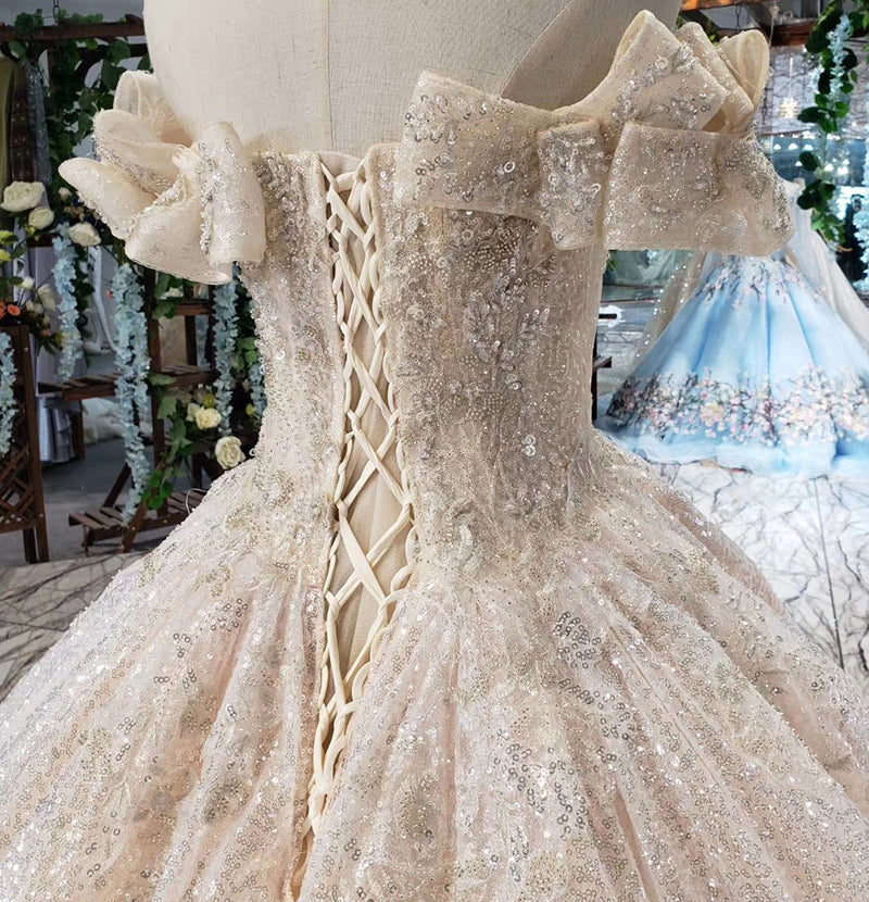 elegant lace bridal off shoulder wedding dress ball gown long train - Image 5