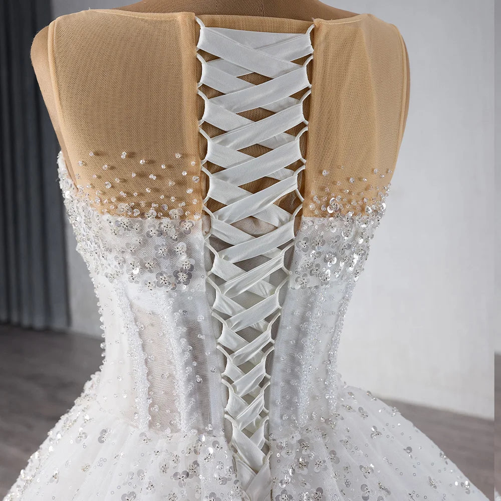 Elegance Fancy Beaded Ball Gown Beads Sequins Pearls Wedding Gowns - Image 6