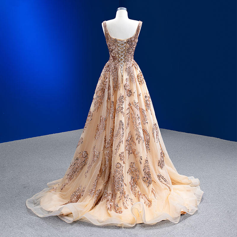 Ladies Lace Sequin Ball Gown Elegant Off Shoulder Evening Dress - Image 2