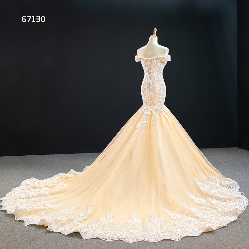 Mermaid Off Shoulder Real Photos Lace Applique Sexy Wedding Dress - Image 6