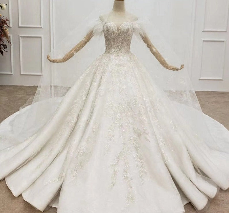 Off Shoulder Latest Design Beading Ball Gown Wedding Dress - Image 3