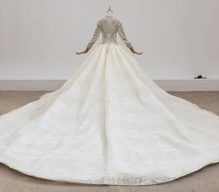 Heavy Beading Lace Long Sleeve Applique Wedding Gown Dress - Image 5