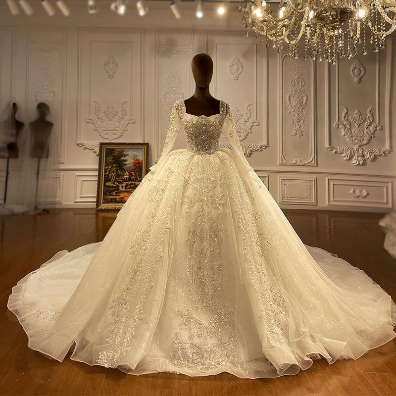 Long Sleeve luxury Ball Gown bridal wedding dress