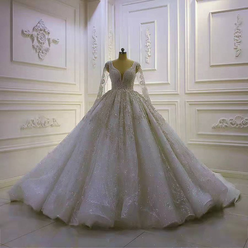 Wedding Dress Exquisite Pearl Lace Embroidery Princess Long Tail Bridal Dress