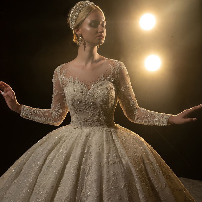 Ball Gown Princess Long Sleeve Beautiful Lace Beading Bridal Dresses - Image 3