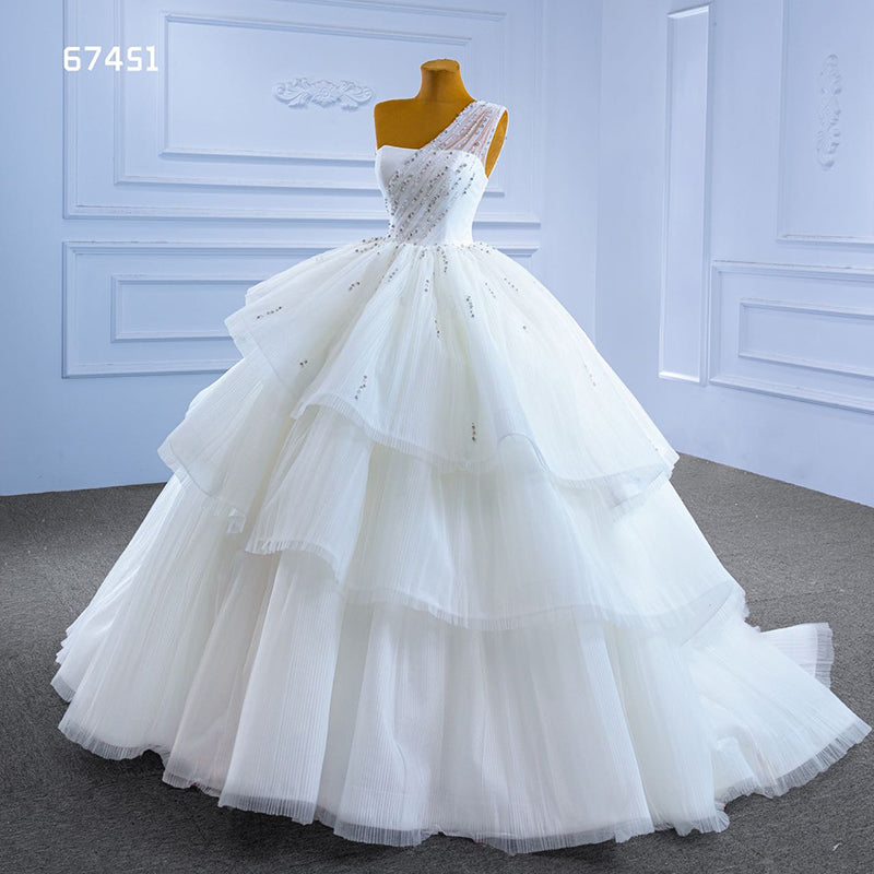 Low Key Wedding Dresses 2022 Simple One Shoulder Beaded Lace Bridal Wedding Dresses