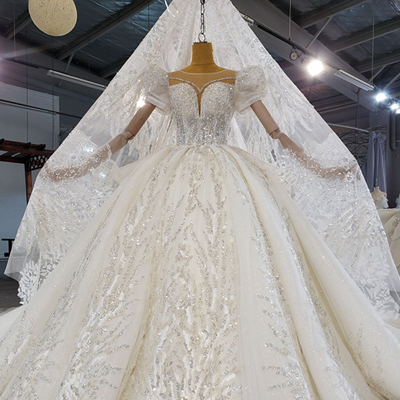 luxurious Vestidos De Novia Lace Sequin Long Wedding Dress Bridal Gown - Image 4