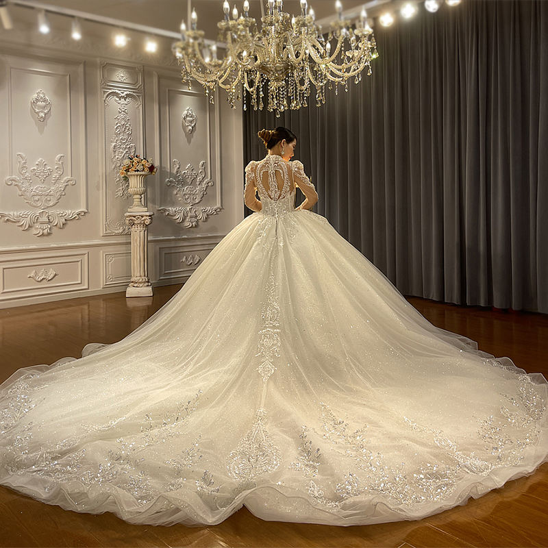 Luxury 2023 High Neck Beautiful Lace Bridal Wedding Ball Gown Dresses - Image 3
