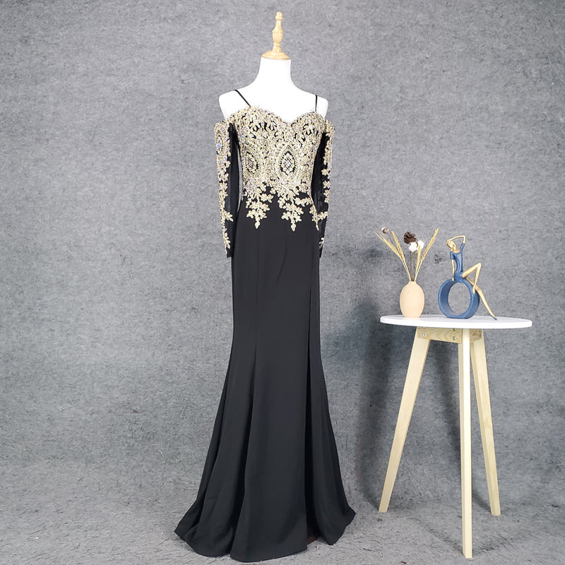 Ladies New Elegant Sling Half Sleeve Embroidered Mermaid Evening Dress - Image 2