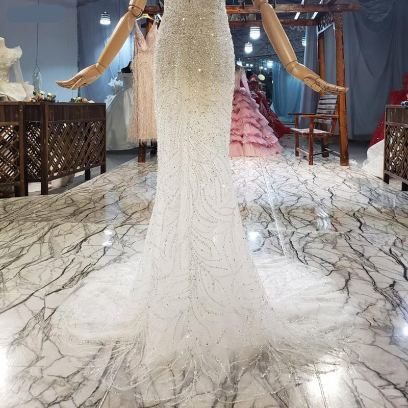 Mermaid Full Beading Sequin Dress With Detachable Train Wedding Dress - Image 7