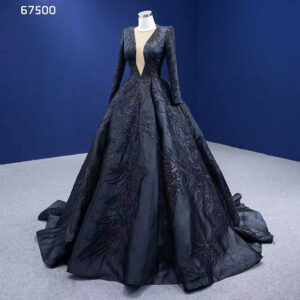 Ladies Evening Dress Latest Design Elegant  Long Sleeve Black Beaded Prom Evening Dress