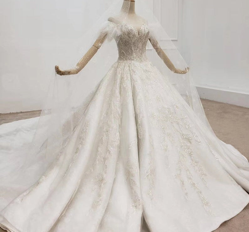 Off Shoulder Latest Design Beading Ball Gown Wedding Dress