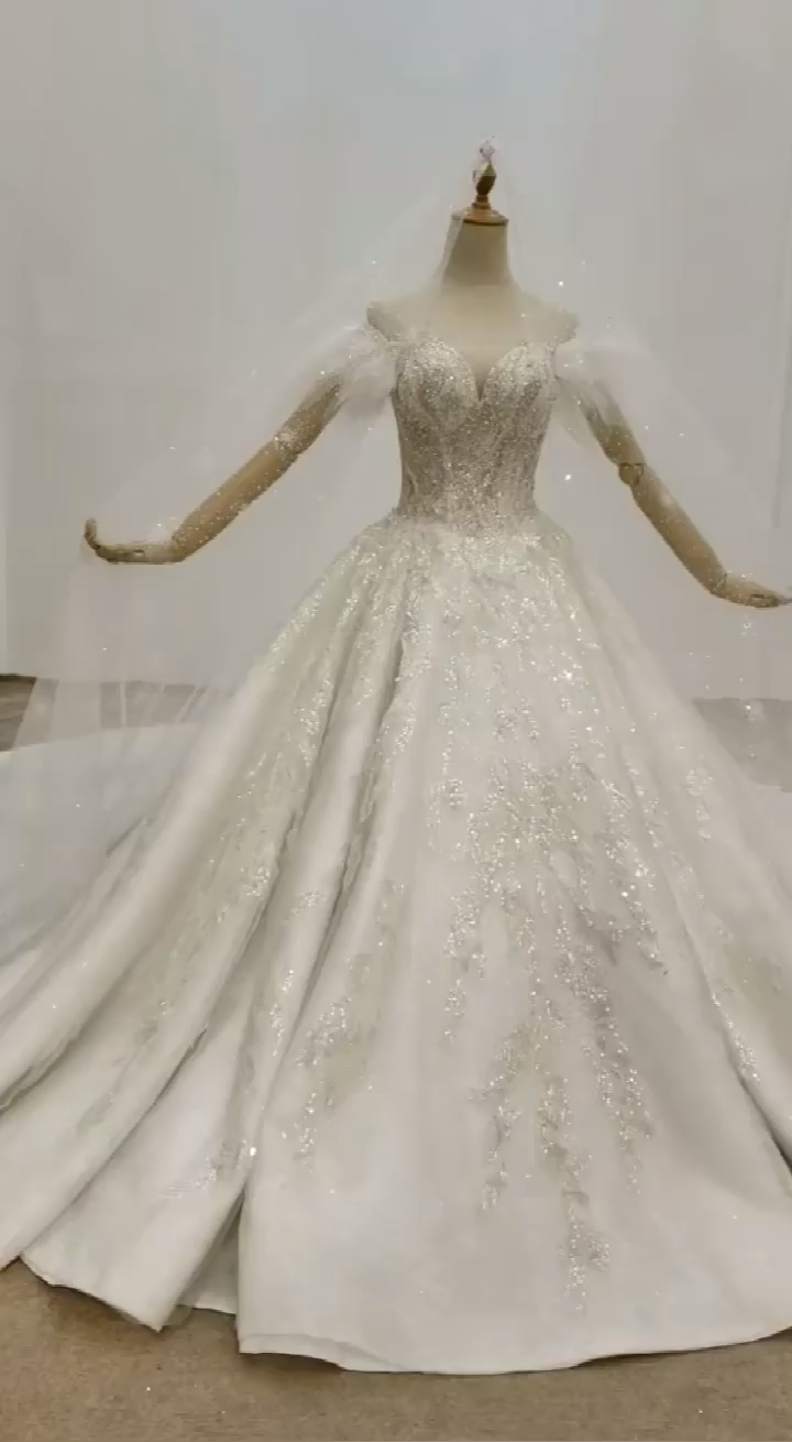 Off Shoulder Latest Design Beading Ball Gown Wedding Dress - Image 2