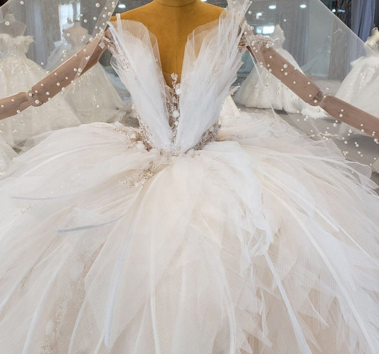 Ladies Formal Real Picture Luxury Lace Wedding Dress Bridal Gown - Image 4