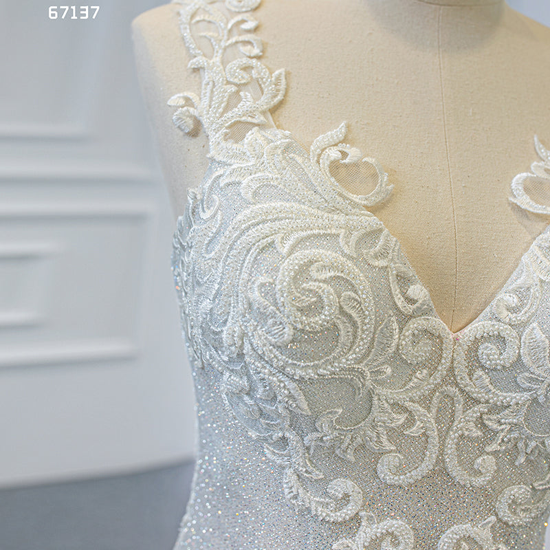 Mermaid Lace Applique Ivory Wedding Dress Bridal Dresses - Image 8