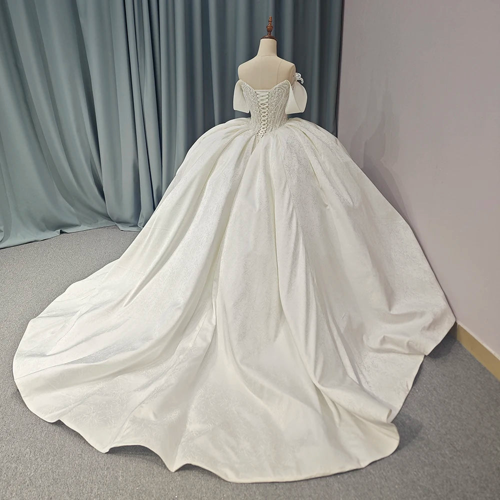 Satin wedding Dresses Ball Gown Sleeveless Beaded Crystal Sweet Dress Corset - Image 5