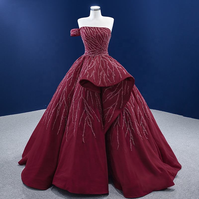 Red One Shoulder Bridal Ball Gown Party Prom Evening Dress