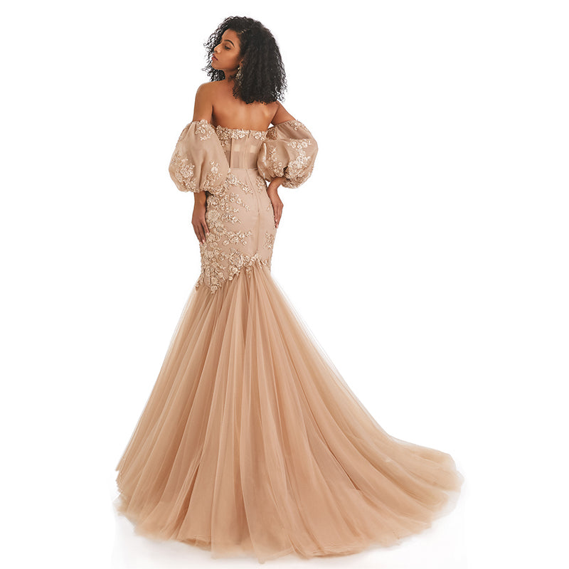 Latest Design Boho Dresses Long Women Lace Beaded Slim Fit Plain Evening Dresses - Image 3