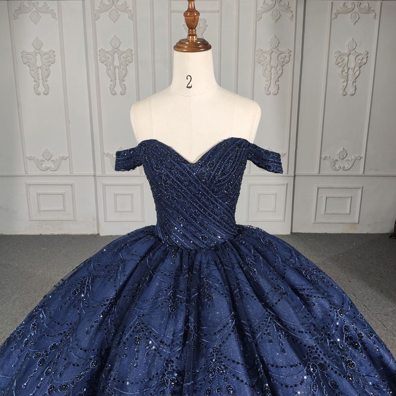 Vintage Blue Off Shoulder Tassel Prom Ball Gown Party Evening Dress