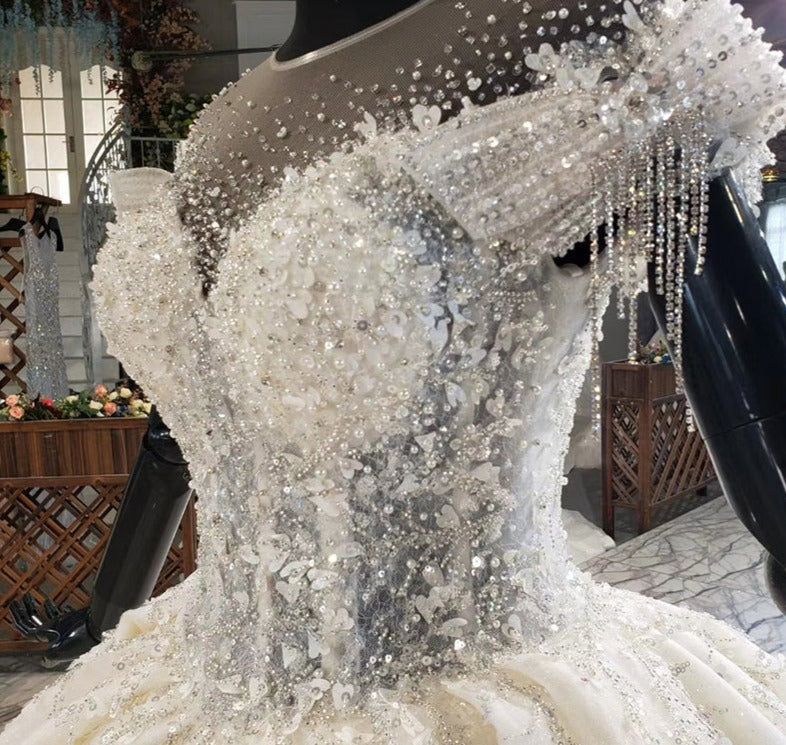 Long Sleeve Lace Beading Sequin Wedding Dresses - Image 7