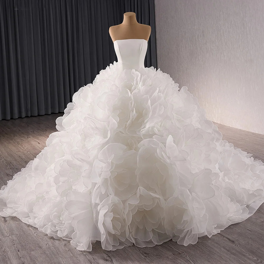 3D Cake Skirt Wedding Dress Sweetheart Elegant Chapel Bride Maxi Tail Off-Shoulder Train Wedding Dresses