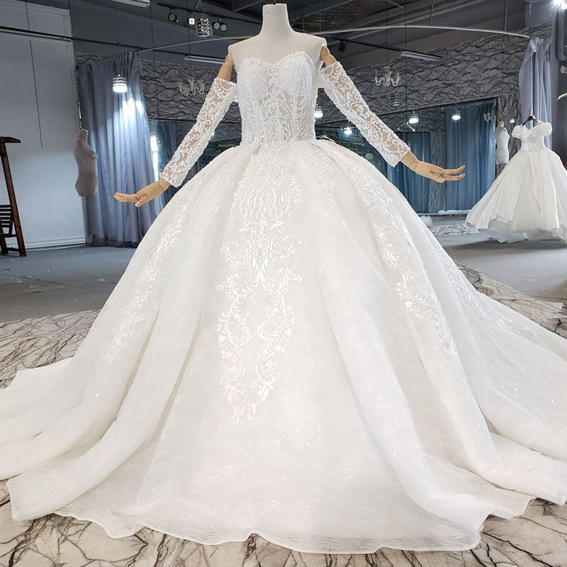 Wedding Dress Tulle Luxury Bud White Embroidered Ladies Wedding Dress