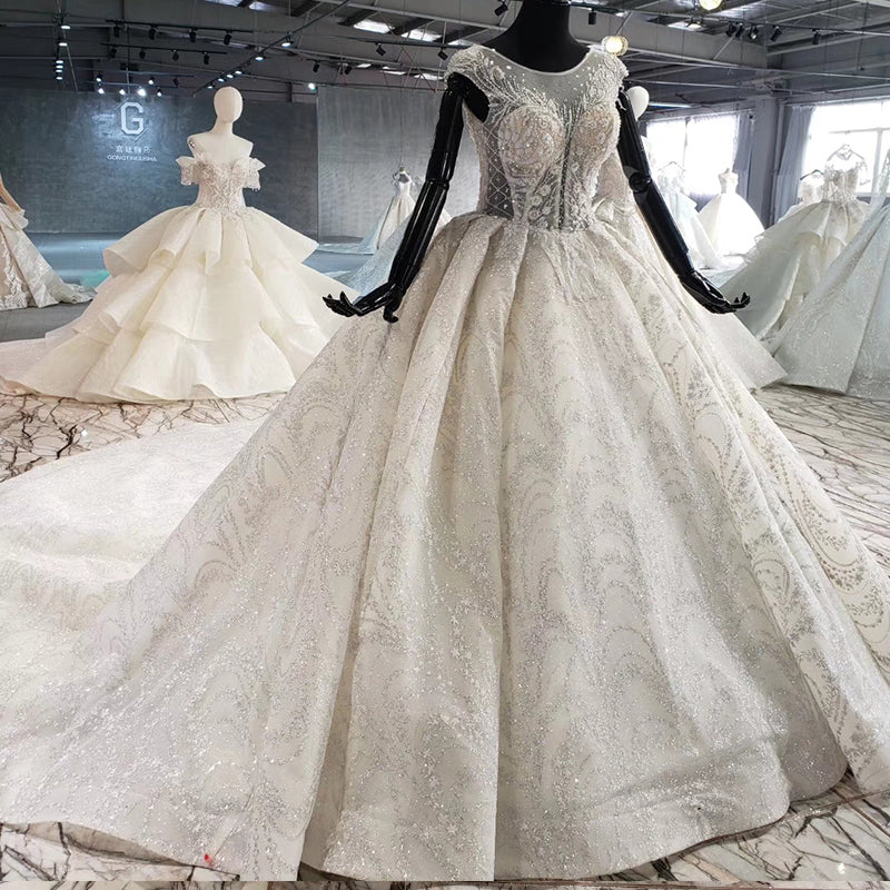 Beading Deep V Ball Gown Simple Wedding Dresses For Bride
