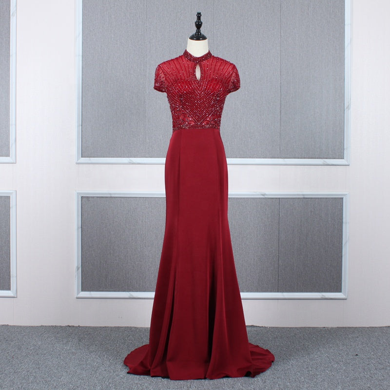 New Design Ladies Sequined Red Lace Evening Dress Uniformly Formal Party - Image 5