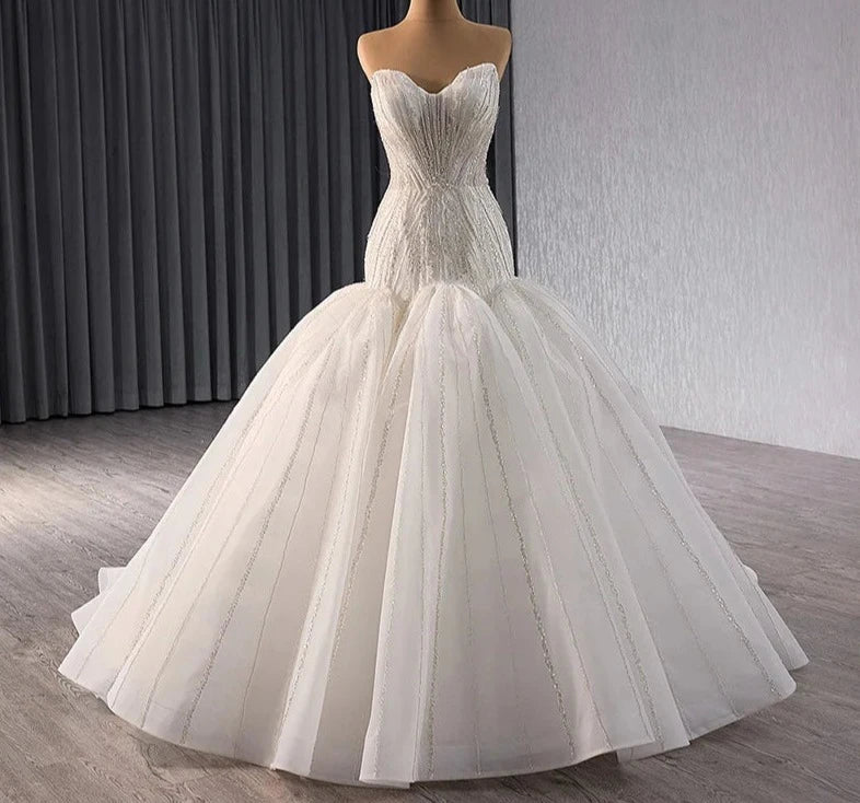 Beaded Off Shoulder Sweetheart Neckline Mermaid Wedding Gowns Dress Bridal Luxury