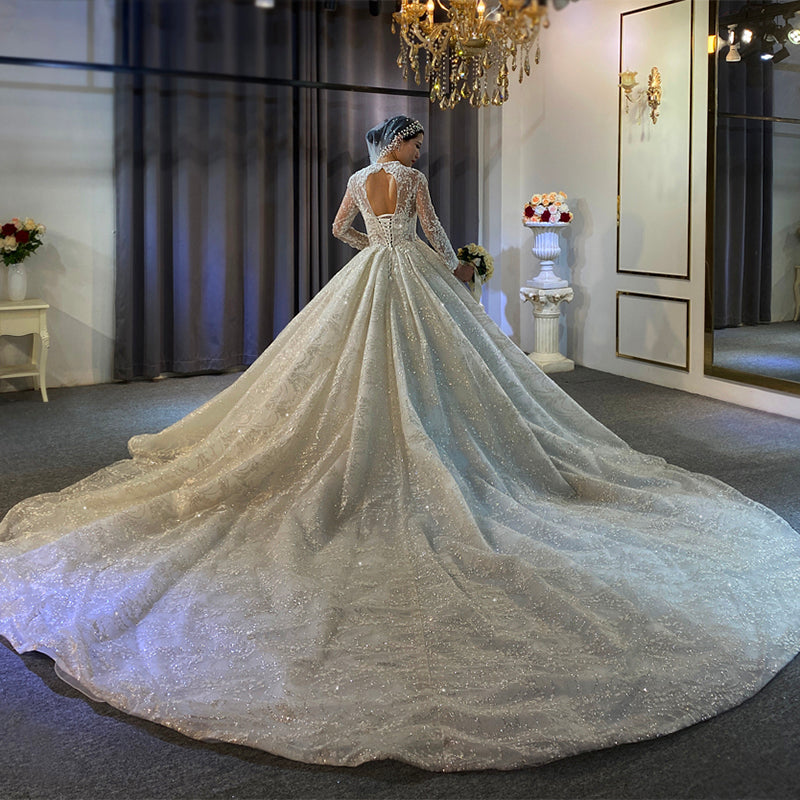 Deluxe Wedding Bride Dress Sexy Deep V -Neck Sequins Lace Wedding Dress - Image 4