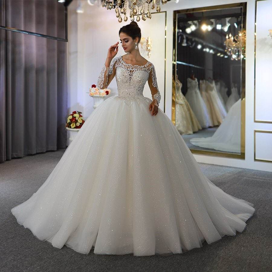 Sequin Beaded Wedding Dresses White Wedding Ball Gown