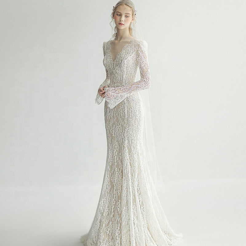 2022 Mermaid Wedding Lace Retro Simple Slim Mermaid Wedding Dress