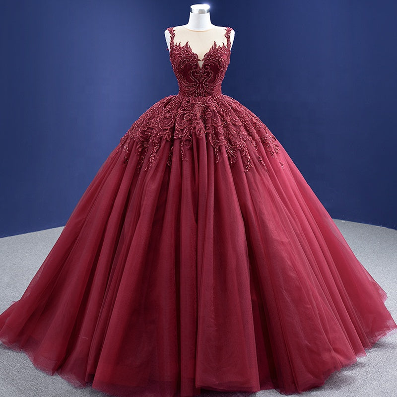 Women Fashion O Neck Slipper Ball Gown Evening Dress