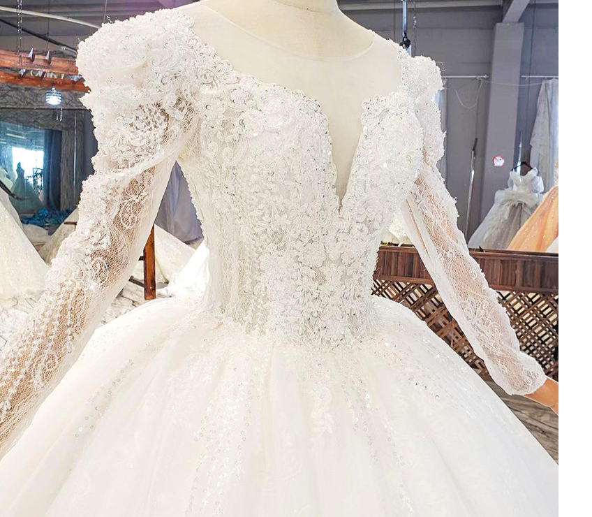 Marriage Dress Long Sleeve Lace Applique Women Wedding Dress - Image 8
