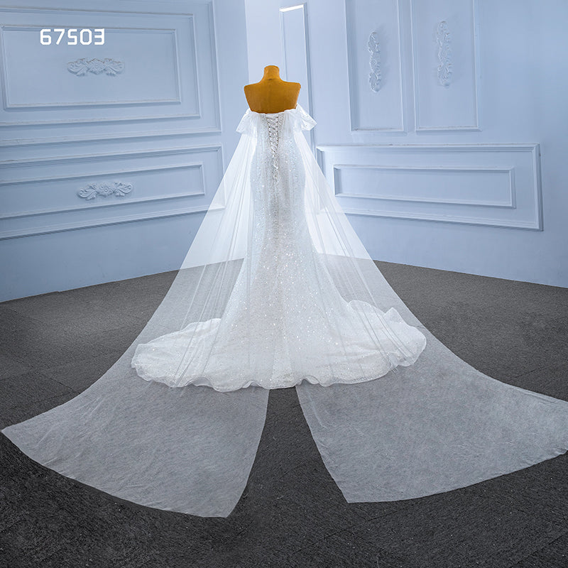 Customized Women'S White Bride Wedding Dress Sweet Tube Top Pearl Luxury Mermaid Dress - Image 5