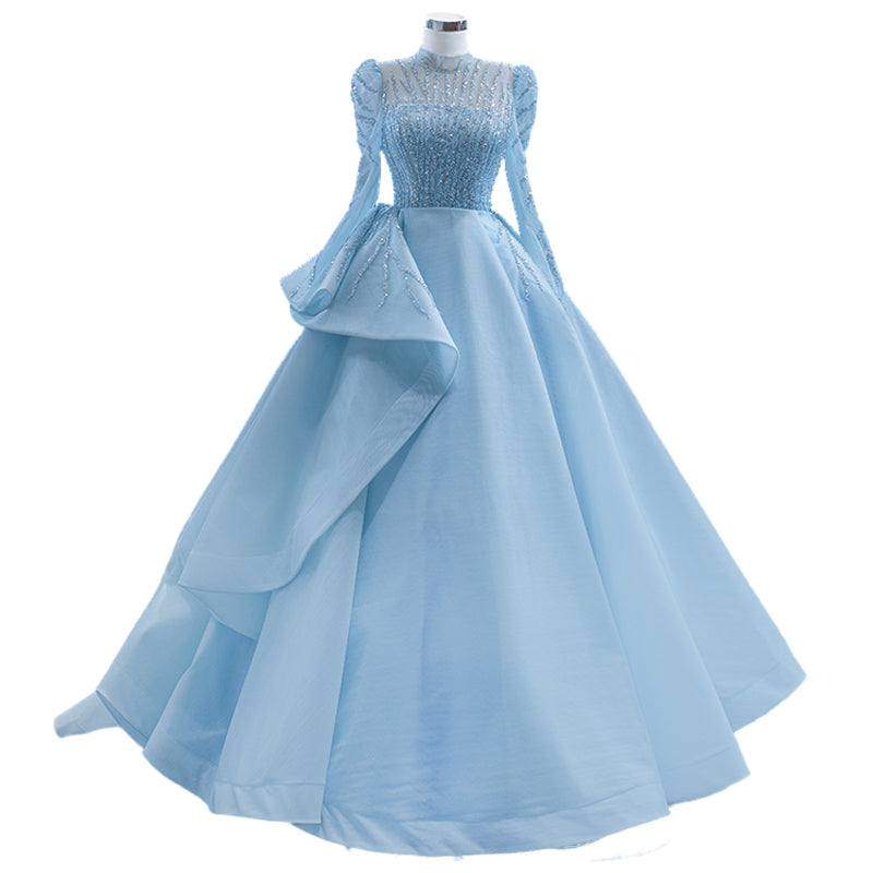 Full Sleeves Evening Dresses Heavy Applique Beaded Sequin Ball Gown Prom Gowns For Women