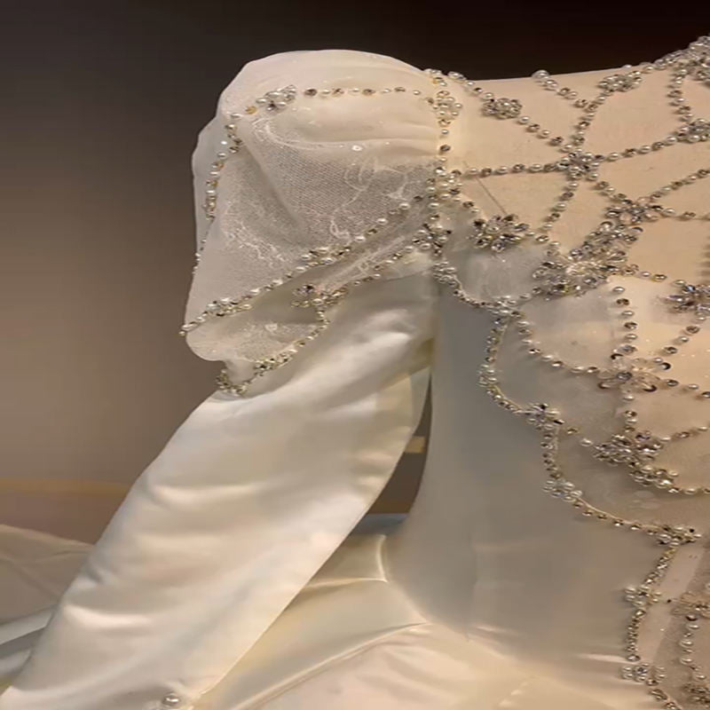 New Style Trailing For Bride Long Sleeve Open Back Wedding Dress - Image 5
