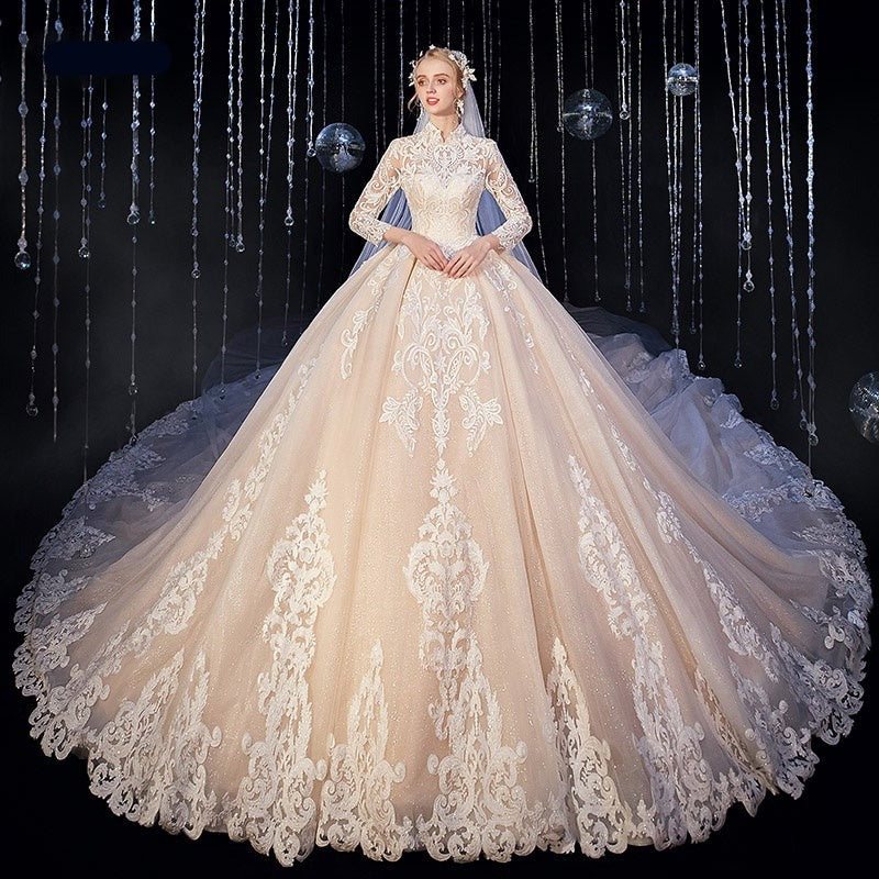 High Quality Princess Luxury Long Sleeve Wedding Dress Bridal Gown
