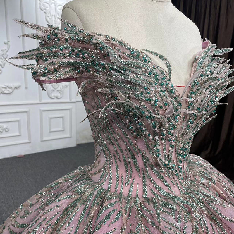 Crystal Lace-up Pearls Ball Gown Evening Party Quinceanera Dress - Image 5