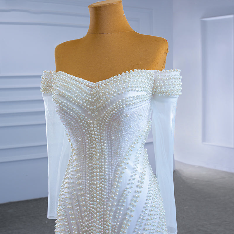 Ladies White Fashion Lace Beaded Mermaid Bridal Wedding Dress - Image 5