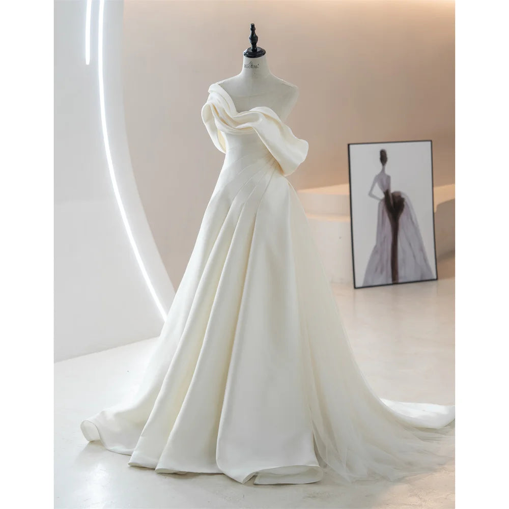 Classic Satin A-Line Bridal Wedding Women Dresses For Party