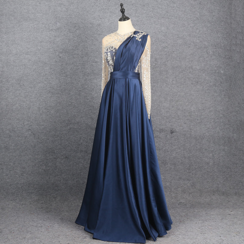 Evening Dress New Evening Dress Long Sleeve Light Luxury Beaded A Swing Dress Elegant Temperament Lace Prom - Image 6